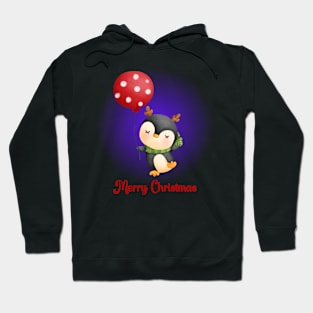 Merry Christmas Cute Penguin and Red Balloon Hoodie